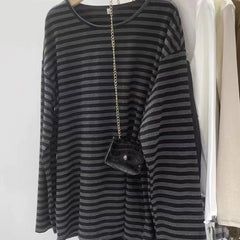 Vintage Round Neck Striped Long Sleeve Tee