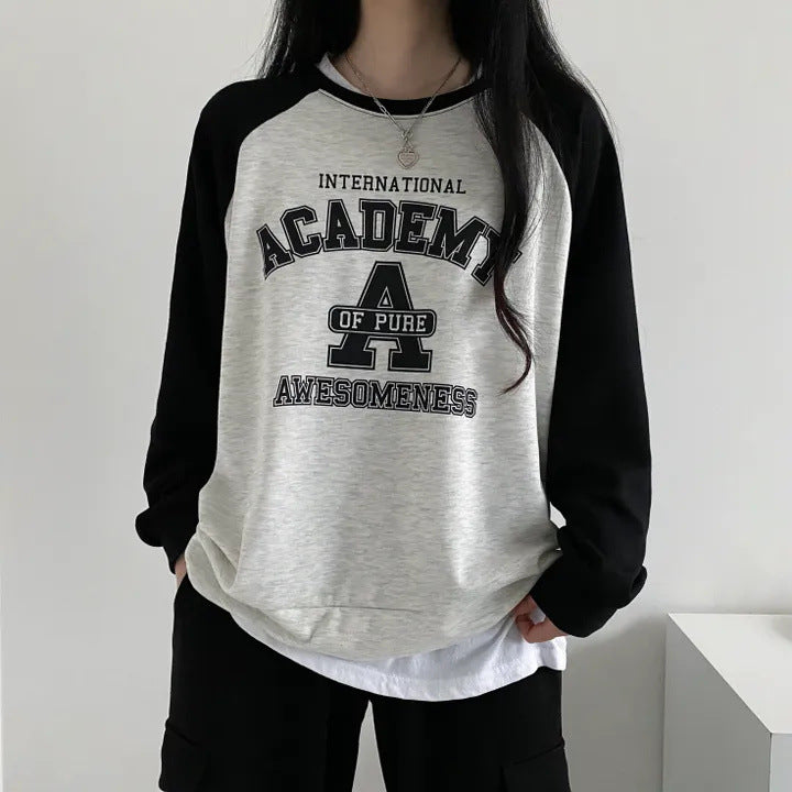 Vintage Print Raglan Long Sleeve Oversized Tee - fairypeony