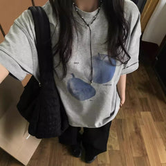 Apple Print Oversized Short Sleeve Tee