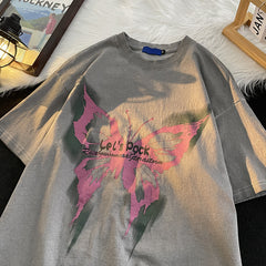 Vintage Butterfly Short Sleeve Graphic Oversized Tee - fairypeony