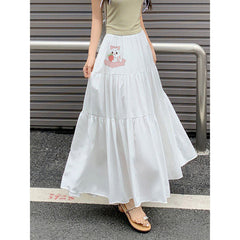 Coquette Solid Color Umbrella Maxi Skirt