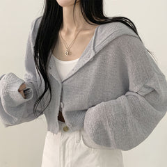 Solid Color Knitted Button Hoodie