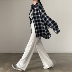 Vintage Plaid Print Loose Long Sleeve Blouse