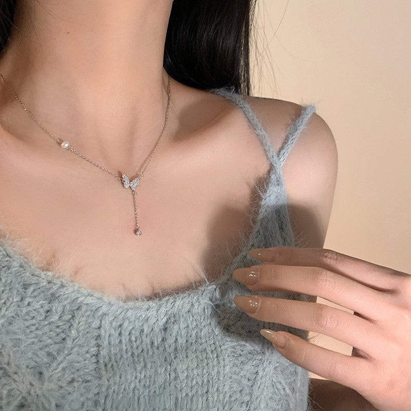 Double-layer Pearl Camellia Necklace - fairypeony