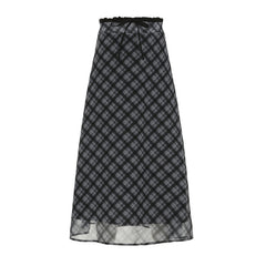 Vintage Plaid Chiffon Maxi Skirt