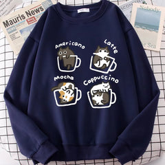 Coffee Cute Kitten Print Oversized Sweatshirt