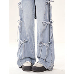Coquette Side Bow Knot Wide Leg Jeans