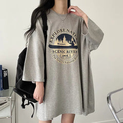 Vintage Logo Print Round Neck Oversized T-shirt