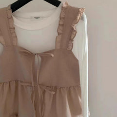 Small Belly Covering Casual Ruffle Sleeveless Western Style Two-piece Suit