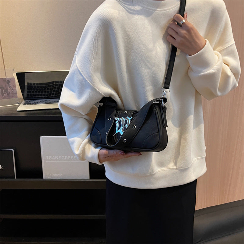 Metal Letter Buckled Crossbody Bag - fairypeony