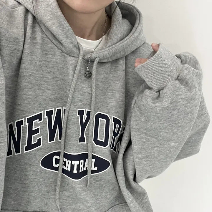 Vintage Letter Printed Oversized Hoodie - fairypeony