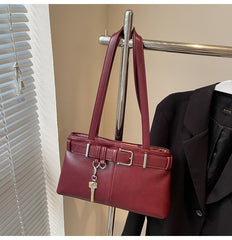 Buckled Key Pu Leather Shoulder Bag