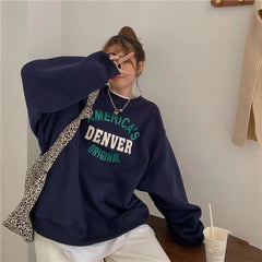 Vintage Round Neck Letter Embroidered Sweatshirt - fairypeony