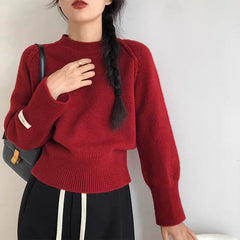 Solid Color Round Neck Sweater