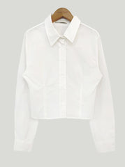 Solid Color Waist-tight Crop Blouse