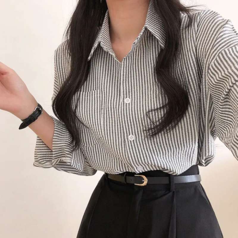 Vintage Striped Long Sleeve Blouse - fairypeony