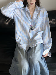 Retro Lazy Style Refreshing Stripes Shirt Coat Women
