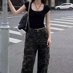 Lace Trim Square Neck Bow Short Sleeve Tee