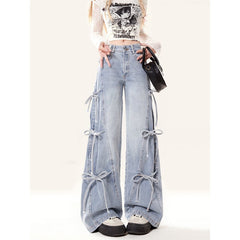 Coquette Side Bow Knot Wide Leg Jeans