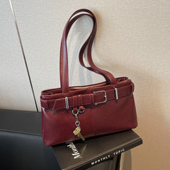 Buckled Key Pu Leather Shoulder Bag