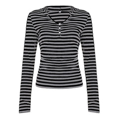 Vintage Striped Hooded Long Sleeve Tee