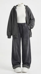 OOTD: Boxy Heavyweight Hooded Cardigan Jacket + Y2K Wide-Leg Patchwork Pants