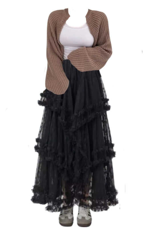 OOTD: Crop Knitted Cardigan + Ruffled Maxi Skirt