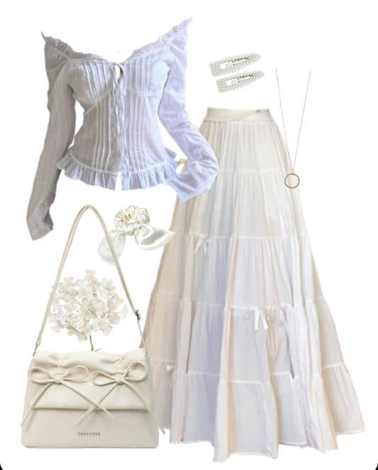 OOTD: Fairy Long Sleeve Blouse + Umbrella Skirt + Bow Shoulder Bag