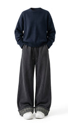 OOTD: High-End Loose Fit Pullover Sweater + Y2K Wide-Leg Patchwork Pants