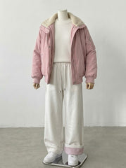 OOTD: Lamb Wool Lapel Puffer Jacket + Y2K Wide-Leg Patchwork Pants