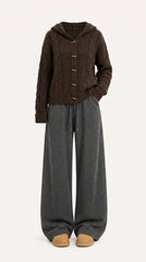 OOTD: Loose Oversized Twist Knit Cardigan + Fleece-Lined Wide-Leg Pants