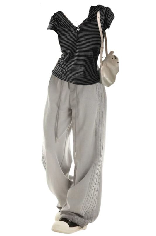 OOTD: Striped Short Sleeve Tee + Wide Leg Sweatpants