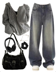 OOTD: Zip Up Cardigan + Baggy Jeans + Crossbody Bag