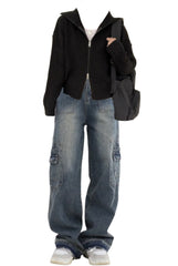 OOTD: Zip Up Cardigan + High Waist Cargo Jeans