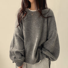 Oversized Split Hem Pullover Sweater - fairypeony