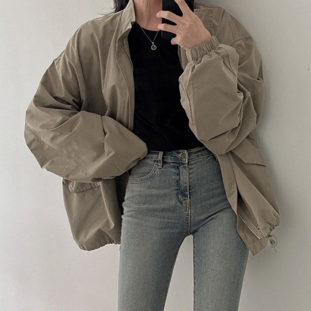 Oversized Zip Up Bomber Jacket - fairypeony