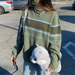 Patchwork Striped Knit Sweater - fairypeony