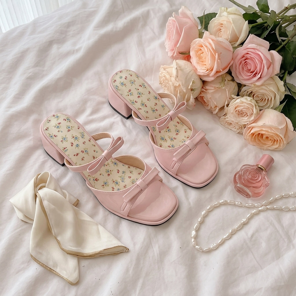 Aesthetic Single Strap Mid Heel Sandals - fairypeony
