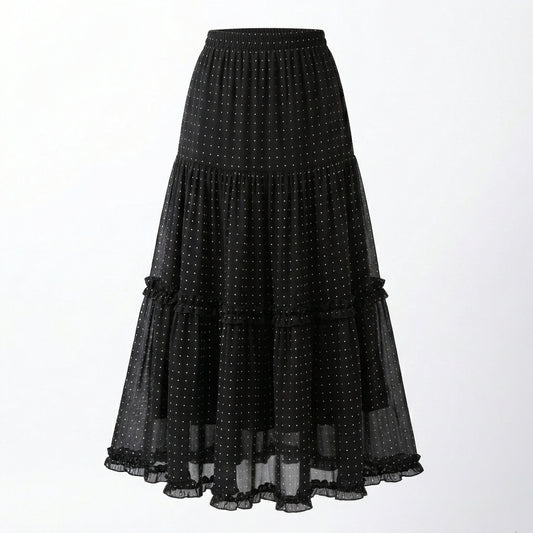 Polka Dot ruffles Maxi Skirt