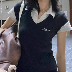 Polo Collar Fake Two Piece Short Sleeve Tee