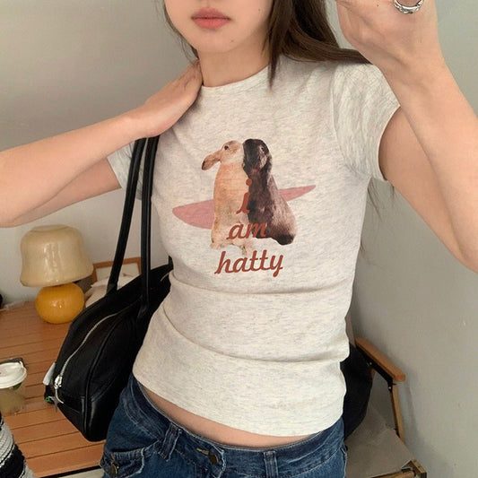 Rabbit Print Short Sleeve Tee - fairypeony