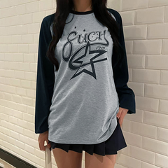 Raglan Star Print Oversized Long Sleeve Tee - fairypeony