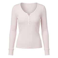 2000s Long Sleeve Striped Knit Henley Top
