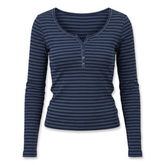 2000s Long Sleeve Striped Knit Henley Top