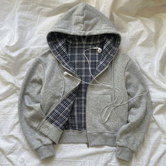 Retro Chic Plaid Hooded Zipper Sweatshirt – Loose Fit 100% Cotton Hoodie in 5 Colours
