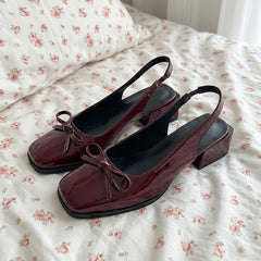 V-Neck Ruffled Blouse + Wide Leg Denim Pants + Mary Jane Sandals + PU Leather Backpack - fairypeony