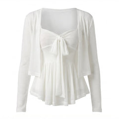 Ribbon Ruffle Camisole Cardigan Set - fairypeony