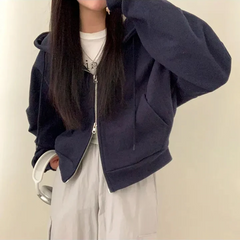 Solid Color Casual Pullover Zip Up Hoodie
