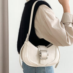 Buckled Strap Pu Leather Shoulder Bag - fairypeony
