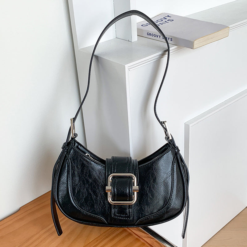 Buckled Strap Pu Leather Shoulder Bag - fairypeony